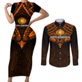 custom-perth-scorchers-cricket-couples-matching-short-sleeve-bodycon-dress-and-long-sleeve-button-shirts-2023-unique-indigenous-art-mix-polynesian-pattern