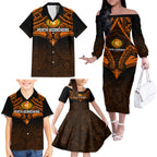 Custom Perth Scorchers Cricket Family Matching Off Shoulder Long Sleeve Dress and Hawaiian Shirt 2023 Unique Indigenous Art Mix Polynesian Pattern LT14