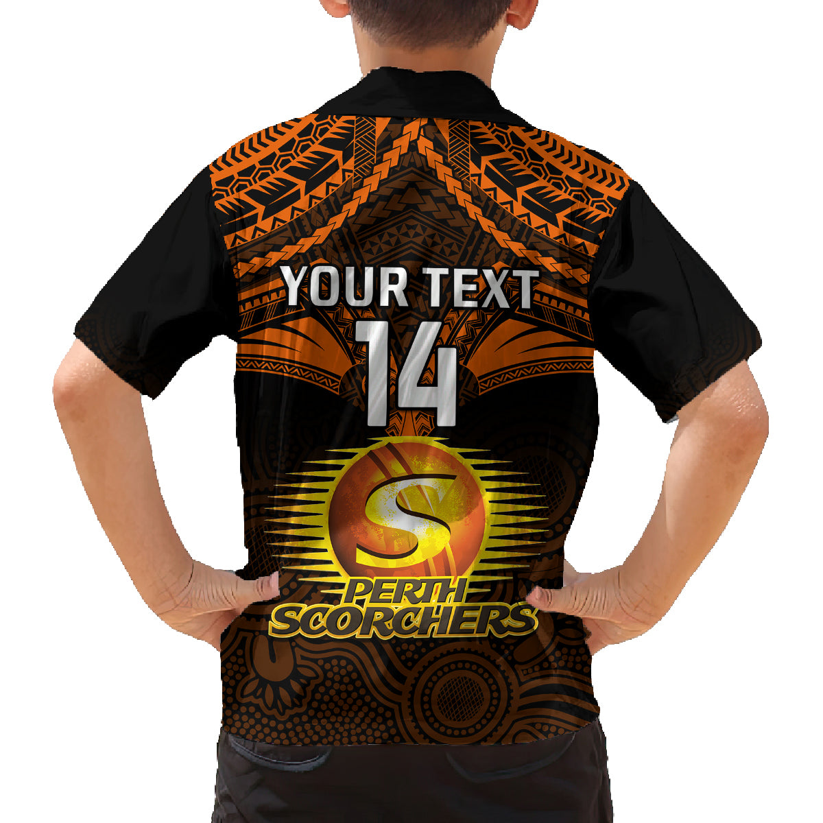 Custom Perth Scorchers Cricket Family Matching Off Shoulder Long Sleeve Dress and Hawaiian Shirt 2023 Unique Indigenous Art Mix Polynesian Pattern LT14