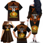 Custom Perth Scorchers Cricket Family Matching Off Shoulder Long Sleeve Dress and Hawaiian Shirt 2023 Unique Indigenous Art Mix Polynesian Pattern LT14