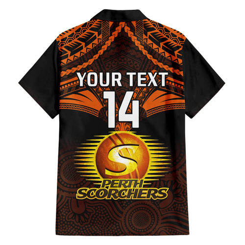 Custom Perth Scorchers Cricket Family Matching Off Shoulder Long Sleeve Dress and Hawaiian Shirt 2023 Unique Indigenous Art Mix Polynesian Pattern LT14