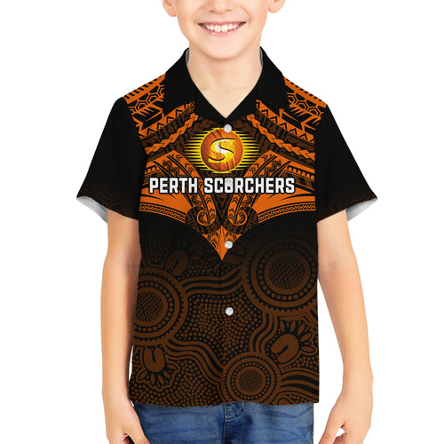 Custom Perth Scorchers Cricket Family Matching Off Shoulder Long Sleeve Dress and Hawaiian Shirt 2023 Unique Indigenous Art Mix Polynesian Pattern LT14
