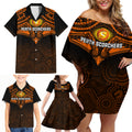 Custom Perth Scorchers Cricket Family Matching Off Shoulder Short Dress and Hawaiian Shirt 2023 Unique Indigenous Art Mix Polynesian Pattern LT14