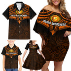 Custom Perth Scorchers Cricket Family Matching Off Shoulder Short Dress and Hawaiian Shirt 2023 Unique Indigenous Art Mix Polynesian Pattern LT14
