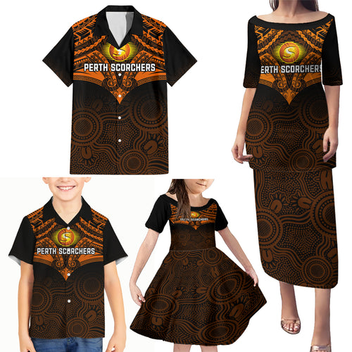 custom-perth-scorchers-cricket-family-matching-puletasi-dress-and-hawaiian-shirt-2023-unique-indigenous-art-mix-polynesian-pattern