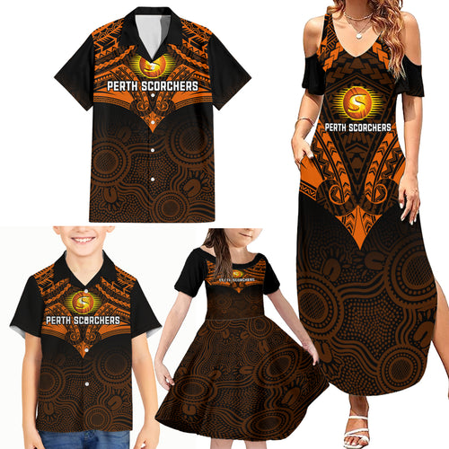 custom-perth-scorchers-cricket-family-matching-summer-maxi-dress-and-hawaiian-shirt-2023-unique-indigenous-art-mix-polynesian-pattern
