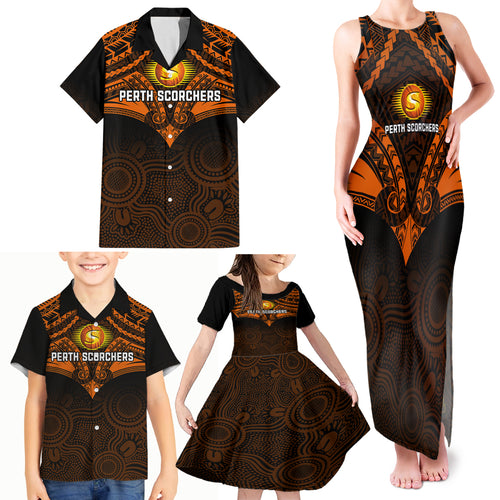 custom-perth-scorchers-cricket-family-matching-tank-maxi-dress-and-hawaiian-shirt-2023-unique-indigenous-art-mix-polynesian-pattern