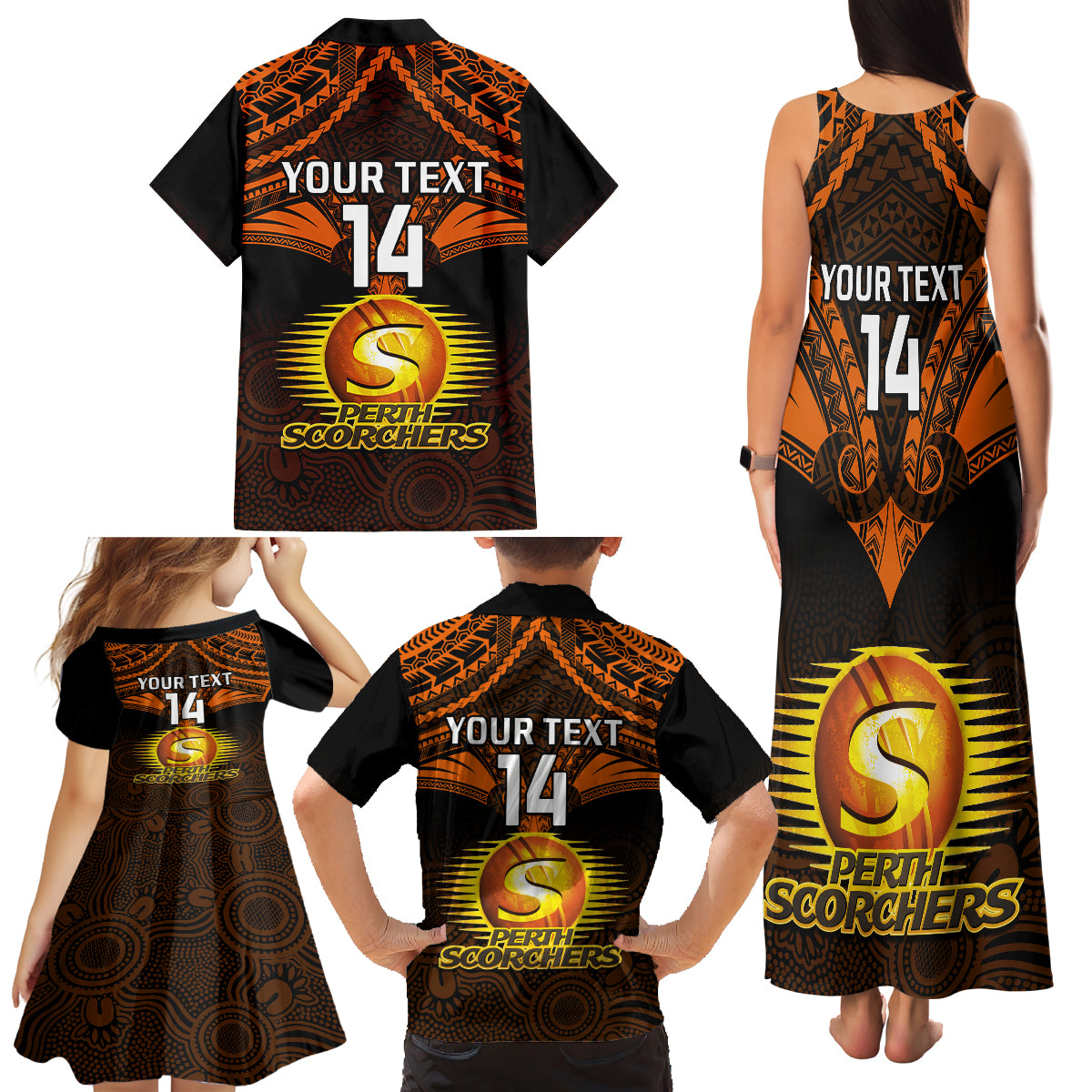 custom-perth-scorchers-cricket-family-matching-tank-maxi-dress-and-hawaiian-shirt-2023-unique-indigenous-art-mix-polynesian-pattern