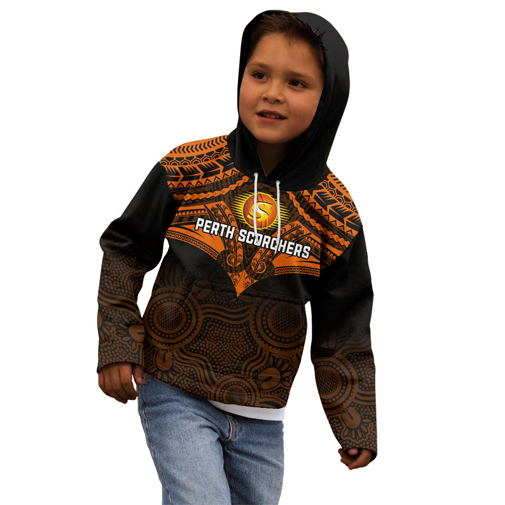 custom-perth-scorchers-cricket-kid-hoodie-2023-unique-indigenous-art-mix-polynesian-pattern