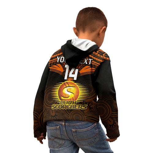 custom-perth-scorchers-cricket-kid-hoodie-2023-unique-indigenous-art-mix-polynesian-pattern