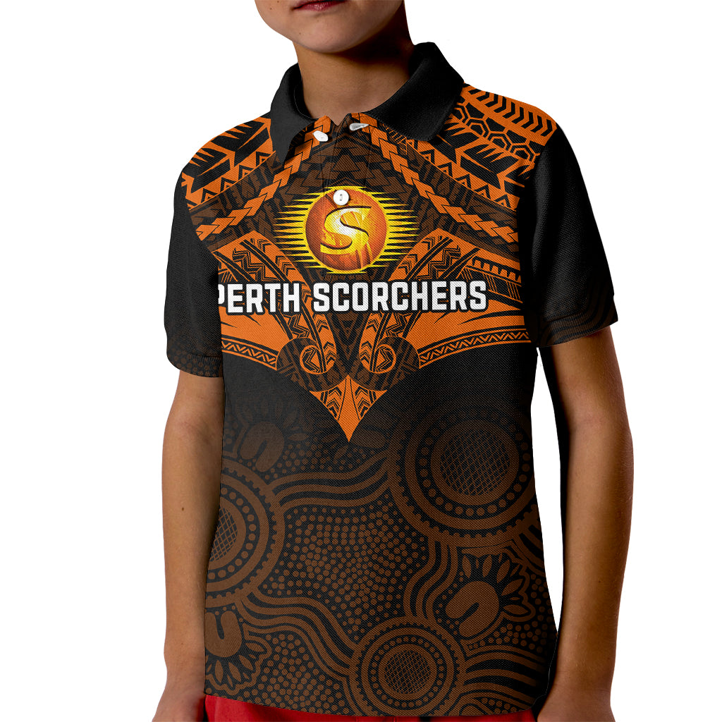 custom-perth-scorchers-cricket-kid-polo-shirt-2023-unique-indigenous-art-mix-polynesian-pattern