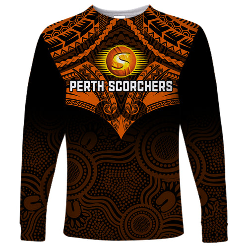 custom-perth-scorchers-cricket-long-sleeve-shirt-2023-unique-indigenous-art-mix-polynesian-pattern