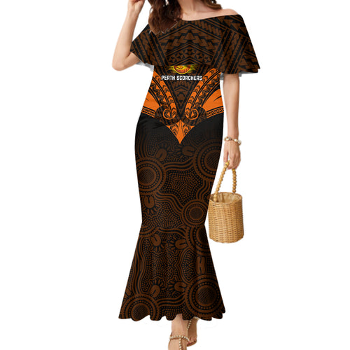 custom-perth-scorchers-cricket-mermaid-dress-2023-unique-indigenous-art-mix-polynesian-pattern