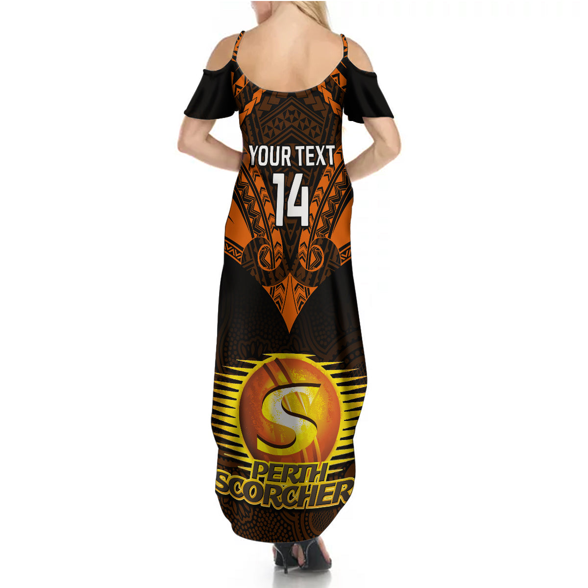 custom-perth-scorchers-cricket-summer-maxi-dress-2023-unique-indigenous-art-mix-polynesian-pattern