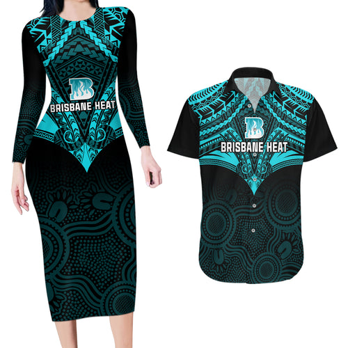 brisbane-heat-cricket-couples-matching-long-sleeve-bodycon-dress-and-hawaiian-shirt-2023-unique-indigenous-art-mix-polynesian-pattern