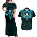 brisbane-heat-cricket-couples-matching-off-shoulder-maxi-dress-and-hawaiian-shirt-2023-unique-indigenous-art-mix-polynesian-pattern