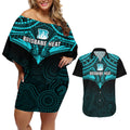 brisbane-heat-cricket-couples-matching-off-shoulder-short-dress-and-hawaiian-shirt-2023-unique-indigenous-art-mix-polynesian-pattern