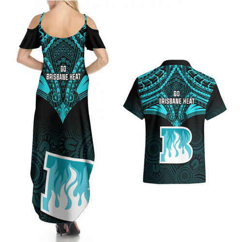 brisbane-heat-cricket-couples-matching-summer-maxi-dress-and-hawaiian-shirt-2023-unique-indigenous-art-mix-polynesian-pattern