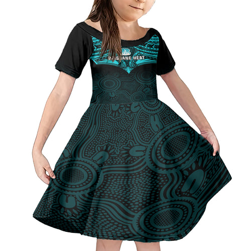 Brisbane Heat Cricket Family Matching Off Shoulder Long Sleeve Dress and Hawaiian Shirt 2023 Unique Indigenous Art Mix Polynesian Pattern LT14
