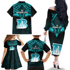 Brisbane Heat Cricket Family Matching Off Shoulder Long Sleeve Dress and Hawaiian Shirt 2023 Unique Indigenous Art Mix Polynesian Pattern LT14