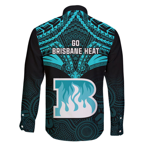 Brisbane Heat Cricket Family Matching Off Shoulder Long Sleeve Dress and Hawaiian Shirt 2023 Unique Indigenous Art Mix Polynesian Pattern LT14
