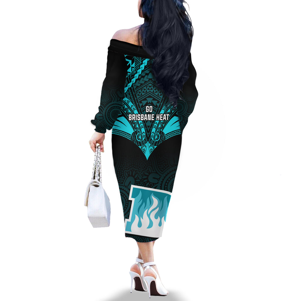 Brisbane Heat Cricket Family Matching Off Shoulder Long Sleeve Dress and Hawaiian Shirt 2023 Unique Indigenous Art Mix Polynesian Pattern LT14
