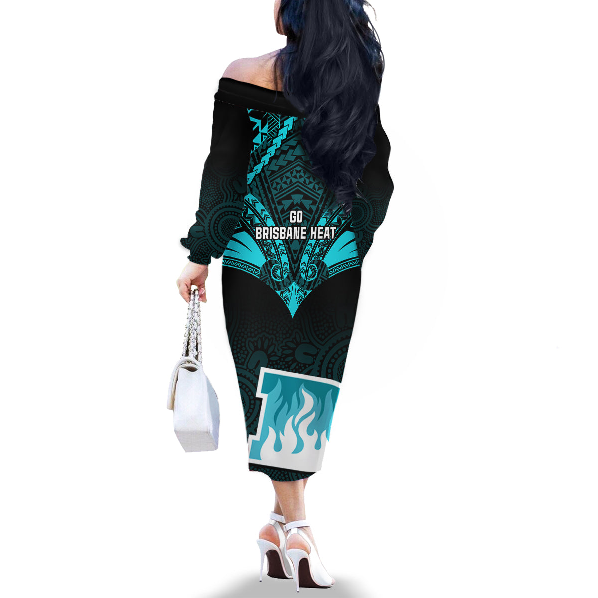 Brisbane Heat Cricket Family Matching Off Shoulder Long Sleeve Dress and Hawaiian Shirt 2023 Unique Indigenous Art Mix Polynesian Pattern LT14