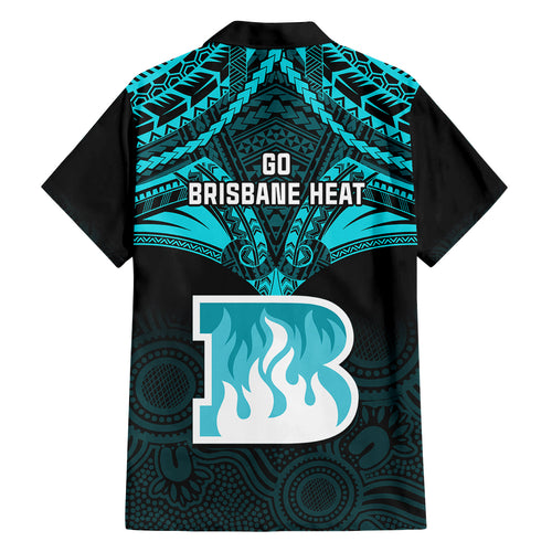Brisbane Heat Cricket Family Matching Off Shoulder Short Dress and Hawaiian Shirt 2023 Unique Indigenous Art Mix Polynesian Pattern LT14