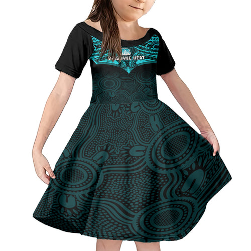 brisbane-heat-cricket-kid-short-sleeve-dress-2023-unique-indigenous-art-mix-polynesian-pattern