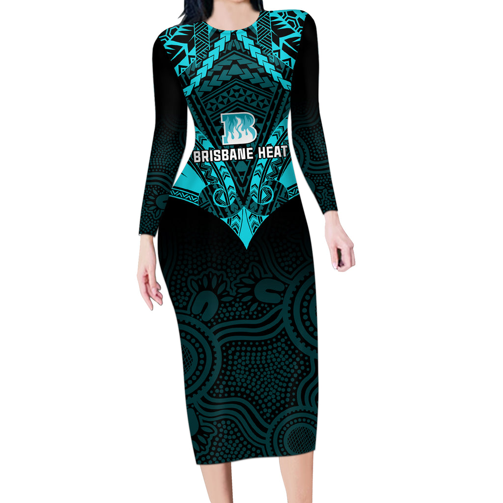 brisbane-heat-cricket-long-sleeve-bodycon-dress-2023-unique-indigenous-art-mix-polynesian-pattern