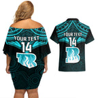 custom-brisbane-heat-cricket-couples-matching-off-shoulder-short-dress-and-hawaiian-shirt-2023-unique-indigenous-art-mix-polynesian-pattern
