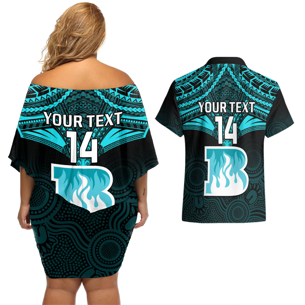 custom-brisbane-heat-cricket-couples-matching-off-shoulder-short-dress-and-hawaiian-shirt-2023-unique-indigenous-art-mix-polynesian-pattern
