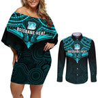 custom-brisbane-heat-cricket-couples-matching-off-shoulder-short-dress-and-long-sleeve-button-shirts-2023-unique-indigenous-art-mix-polynesian-pattern