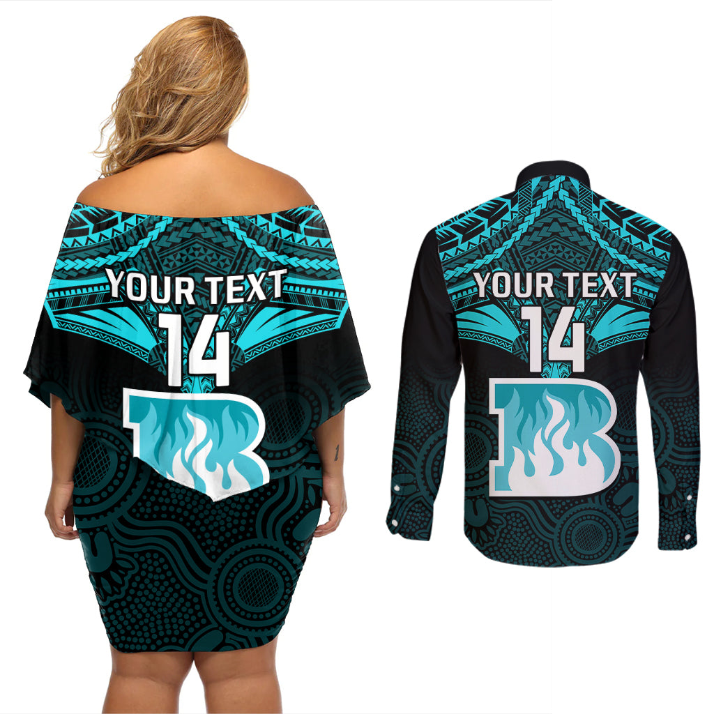 custom-brisbane-heat-cricket-couples-matching-off-shoulder-short-dress-and-long-sleeve-button-shirts-2023-unique-indigenous-art-mix-polynesian-pattern