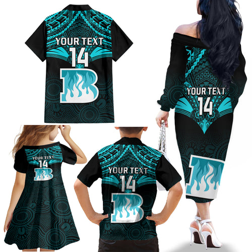 Custom Brisbane Heat Cricket Family Matching Off Shoulder Long Sleeve Dress and Hawaiian Shirt 2023 Unique Indigenous Art Mix Polynesian Pattern LT14