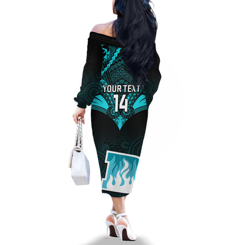 Custom Brisbane Heat Cricket Family Matching Off Shoulder Long Sleeve Dress and Hawaiian Shirt 2023 Unique Indigenous Art Mix Polynesian Pattern LT14