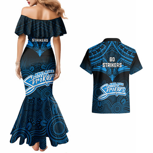 adelaide-strikers-cricket-couples-matching-mermaid-dress-and-hawaiian-shirt-2023-unique-indigenous-art-mix-polynesian-pattern
