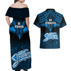 adelaide-strikers-cricket-couples-matching-off-shoulder-maxi-dress-and-hawaiian-shirt-2023-unique-indigenous-art-mix-polynesian-pattern