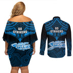 adelaide-strikers-cricket-couples-matching-off-shoulder-short-dress-and-long-sleeve-button-shirts-2023-unique-indigenous-art-mix-polynesian-pattern