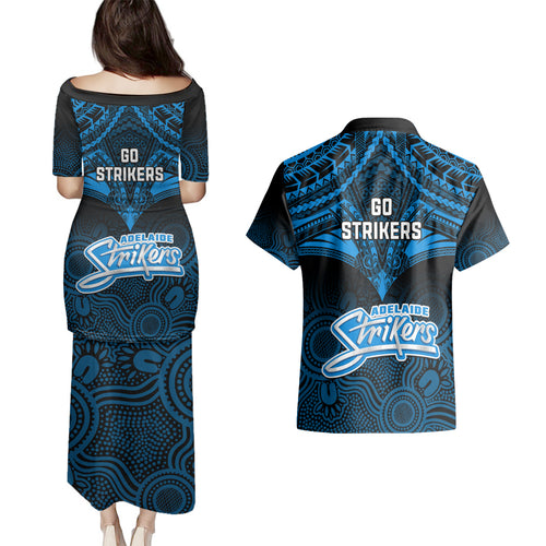 adelaide-strikers-cricket-couples-matching-puletasi-dress-and-hawaiian-shirt-2023-unique-indigenous-art-mix-polynesian-pattern