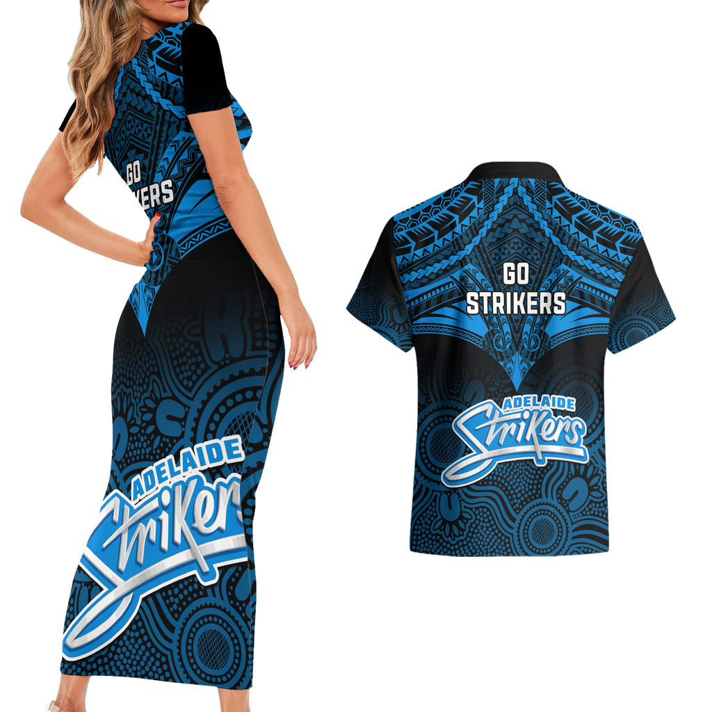 adelaide-strikers-cricket-couples-matching-short-sleeve-bodycon-dress-and-hawaiian-shirt-2023-unique-indigenous-art-mix-polynesian-pattern