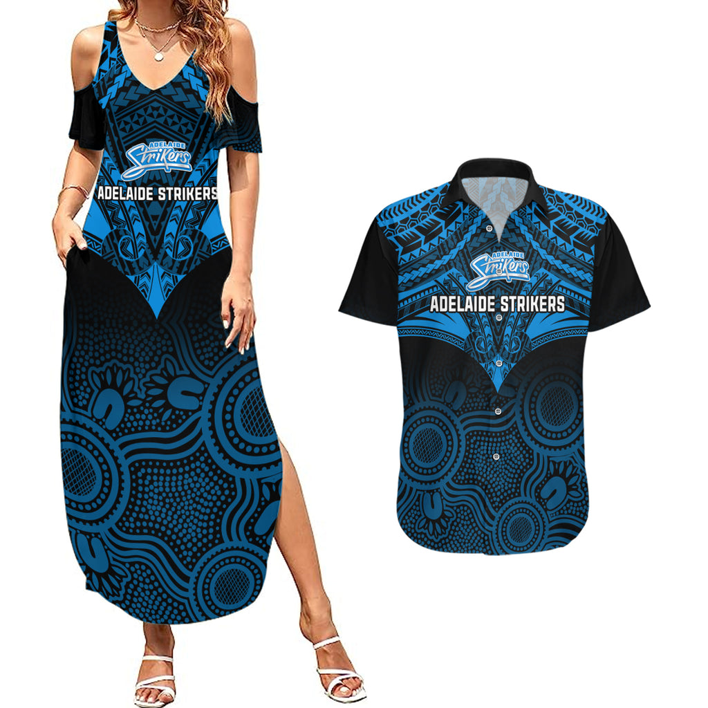 adelaide-strikers-cricket-couples-matching-summer-maxi-dress-and-hawaiian-shirt-2023-unique-indigenous-art-mix-polynesian-pattern