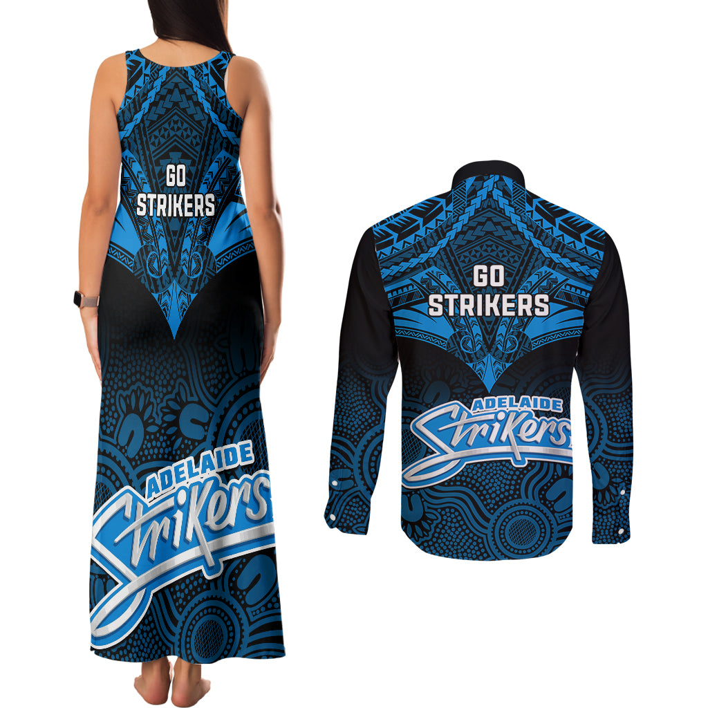 adelaide-strikers-cricket-couples-matching-tank-maxi-dress-and-long-sleeve-button-shirts-2023-unique-indigenous-art-mix-polynesian-pattern