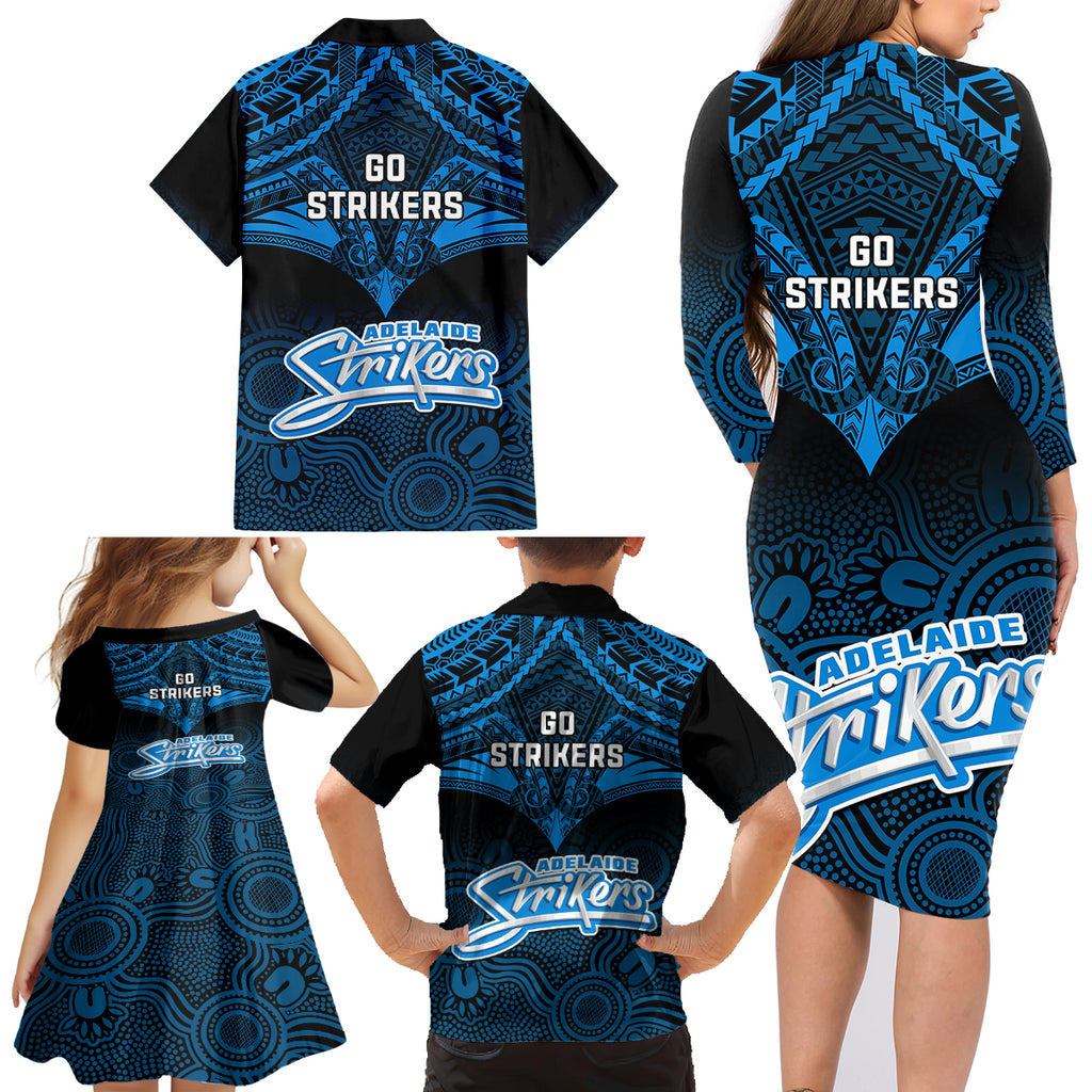 adelaide-strikers-cricket-family-matching-long-sleeve-bodycon-dress-and-hawaiian-shirt-2023-unique-indigenous-art-mix-polynesian-pattern
