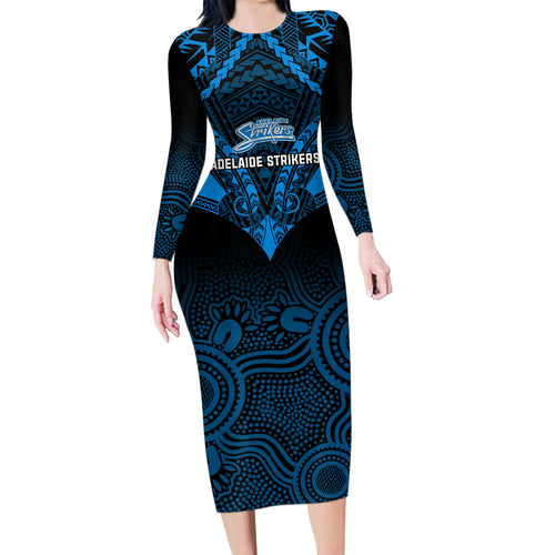 adelaide-strikers-cricket-family-matching-long-sleeve-bodycon-dress-and-hawaiian-shirt-2023-unique-indigenous-art-mix-polynesian-pattern