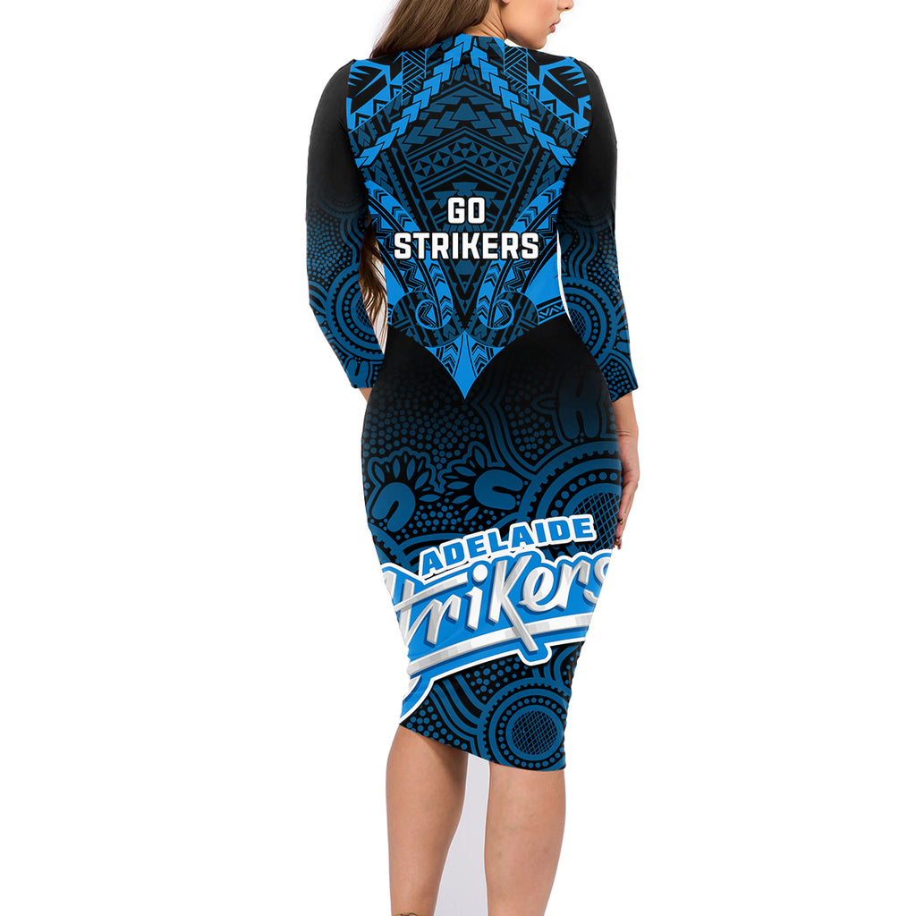 adelaide-strikers-cricket-family-matching-long-sleeve-bodycon-dress-and-hawaiian-shirt-2023-unique-indigenous-art-mix-polynesian-pattern