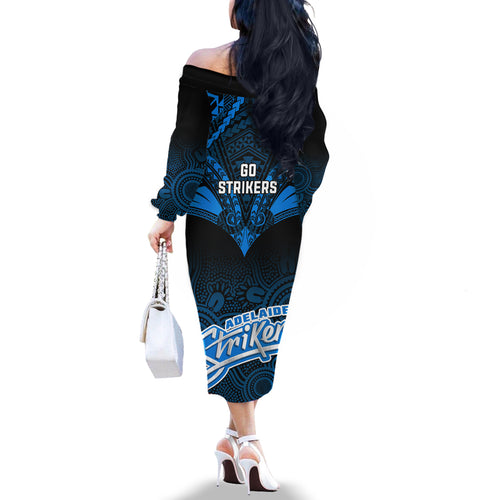 Adelaide Strikers Cricket Family Matching Off Shoulder Long Sleeve Dress and Hawaiian Shirt 2023 Unique Indigenous Art Mix Polynesian Pattern LT14
