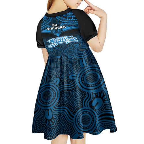 adelaide-strikers-cricket-kid-short-sleeve-dress-2023-unique-indigenous-art-mix-polynesian-pattern