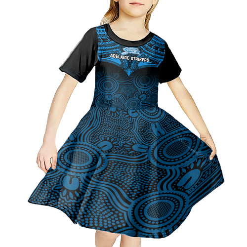 adelaide-strikers-cricket-kid-short-sleeve-dress-2023-unique-indigenous-art-mix-polynesian-pattern