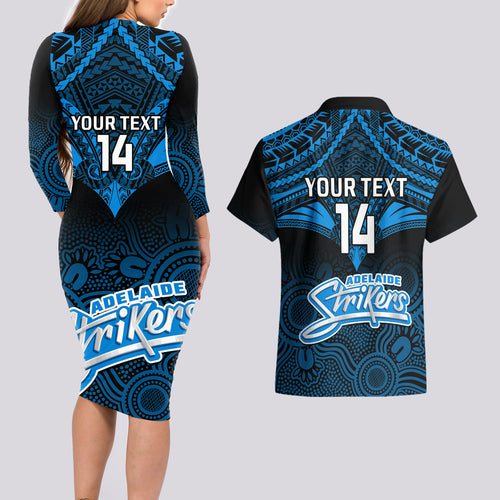 custom-adelaide-strikers-cricket-couples-matching-long-sleeve-bodycon-dress-and-hawaiian-shirt-2023-unique-indigenous-art-mix-polynesian-pattern